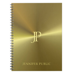 Cuaderno Metallic Gold Look Modern Monogram Template
