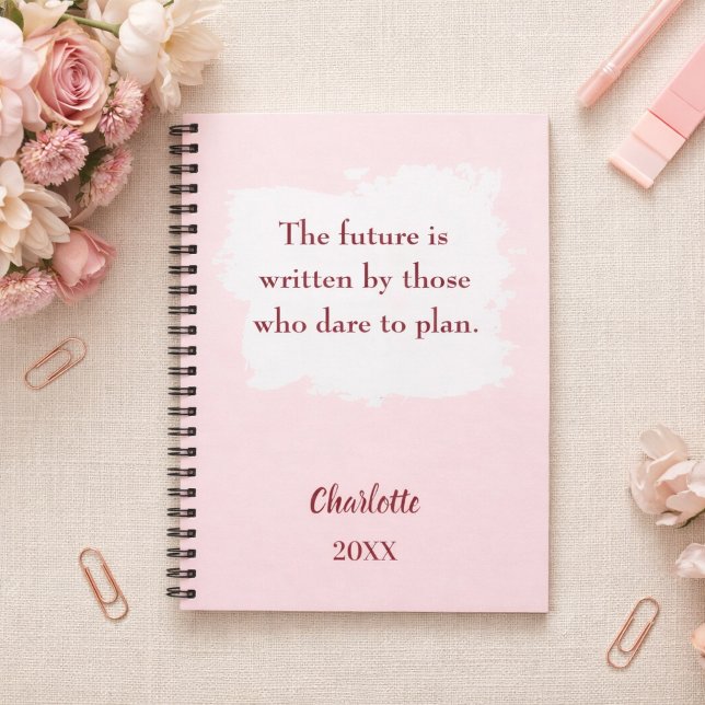 Cuaderno Metas de cita inspiradora de rosa rubor (Subido por el creador)