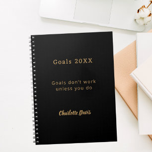Cuaderno Metas de cita motivacional de oro negro