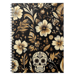 Cuaderno mexican dead and floral black art Poker