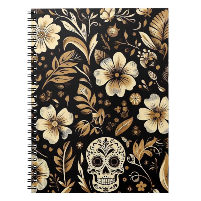 Cuaderno mexican dead and floral black art Poker (Frente)