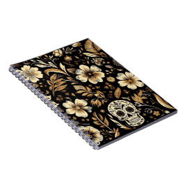 Cuaderno mexican dead and floral black art Poker