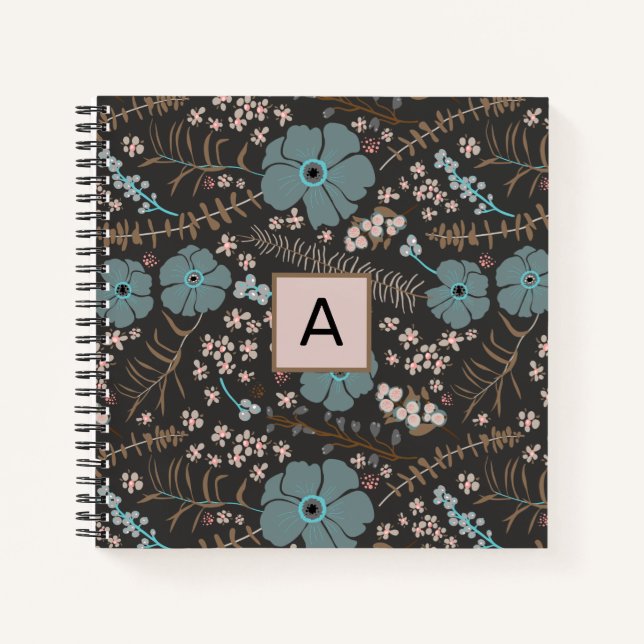 Cuaderno Mezcla floral Verde azulada rosa gris personalizad (Anverso)