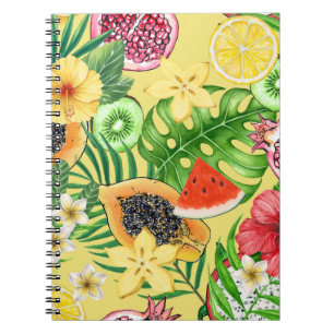 Cuaderno Mezcla tropical, flores y hojas en amarillo