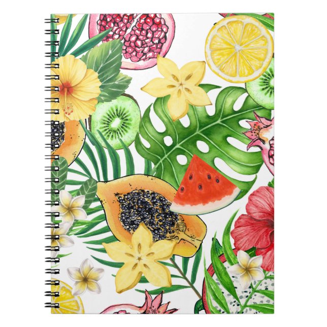 Cuaderno Mezcla tropical, flores y hojas en blanco (Frente)