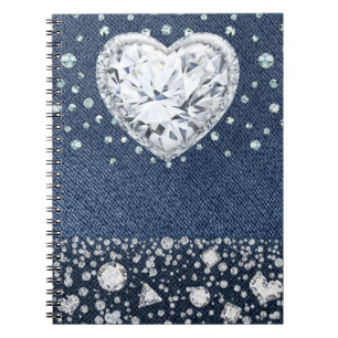 Cuaderno Mezclilla de Blue Jean y Diamantes Brillo Corazón