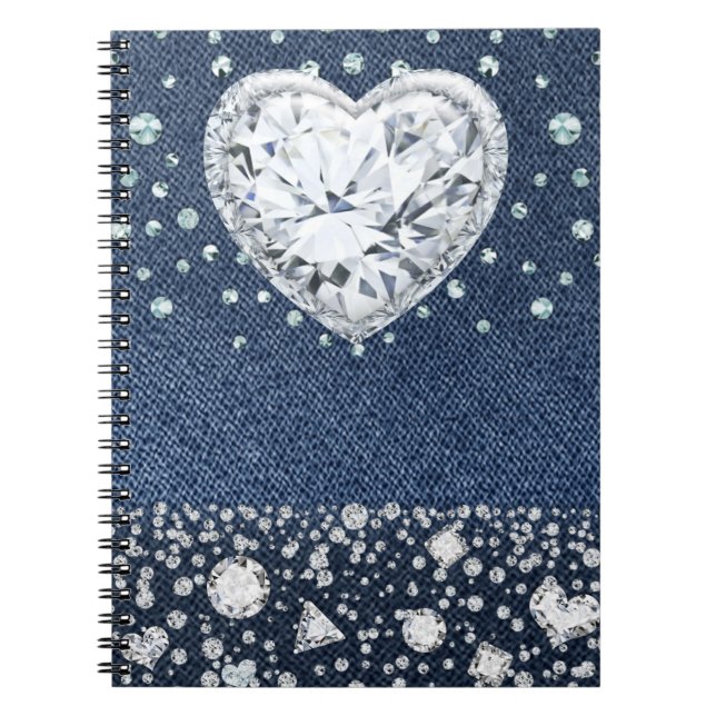 Cuaderno Mezclilla de Blue Jean y Diamantes Brillo Corazón  (Frente)