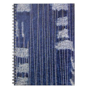 Cuaderno Mezclilla índigo grunge con costura decorativa