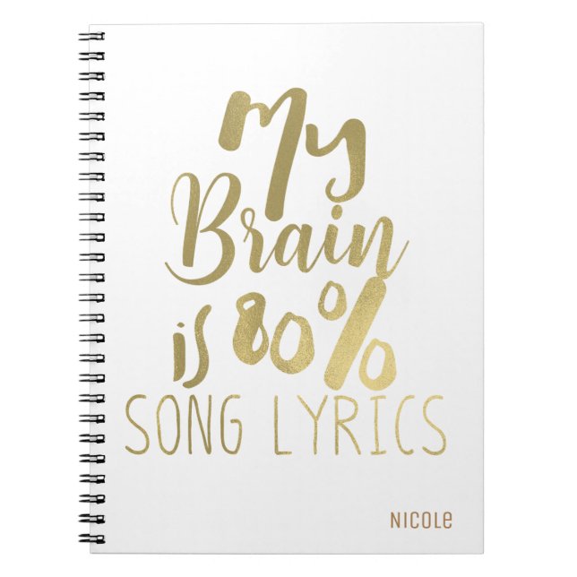Cuaderno Mi cerebro es 80% Letras de canción Gold Personali (Frente)