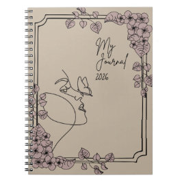 Cuaderno Mi Diario 2026 – Estética de Arte de Línea Floral 
