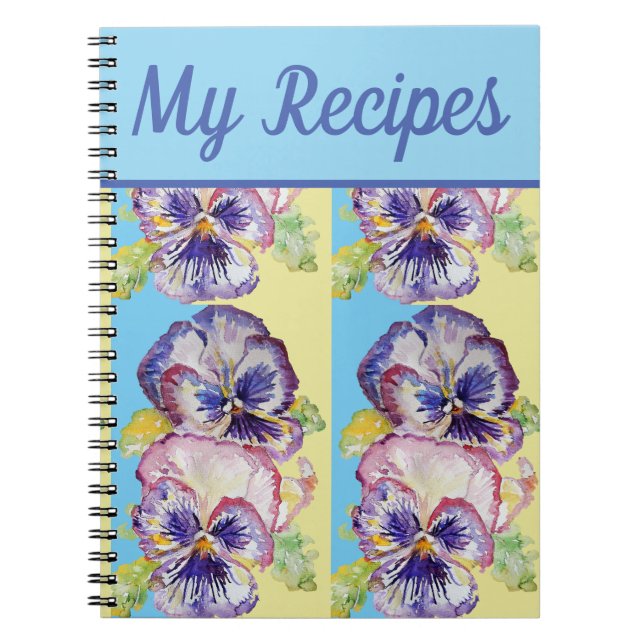 Cuaderno Mi libro de receta Pansy Purple Flower Watercolor  (Frente)