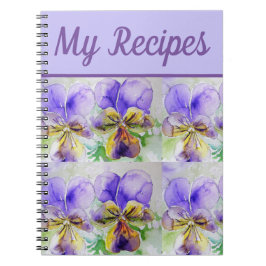 Cuaderno Mi libro de receta Viola Flor morada acuarela arte