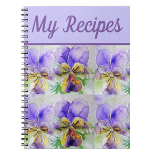 Cuaderno Mi libro de receta Viola Flor morada acuarela arte