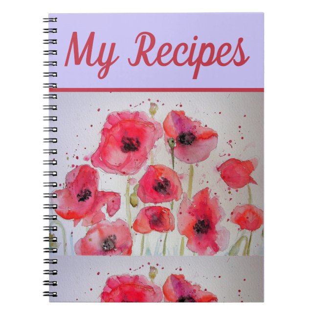 Cuaderno Mi libro de recetas Arte acuarela Flor Roja Amapol (Frente)