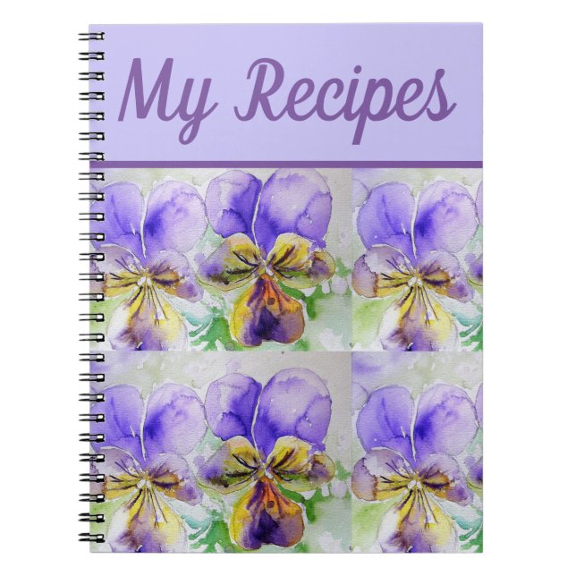 Cuaderno Mi libro de recetas Arte acuarela flor violeta púr (Frente)