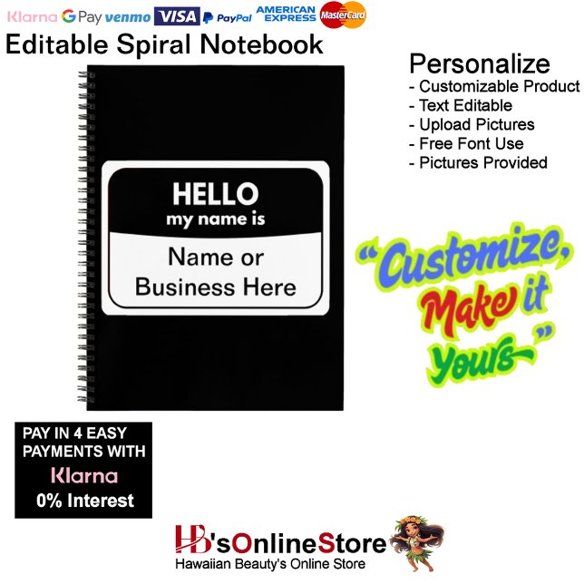 Cuaderno Mi nombre es bloc de notas en espiral blanca y neg (My Name Is Black & White Spiral Notebook.)