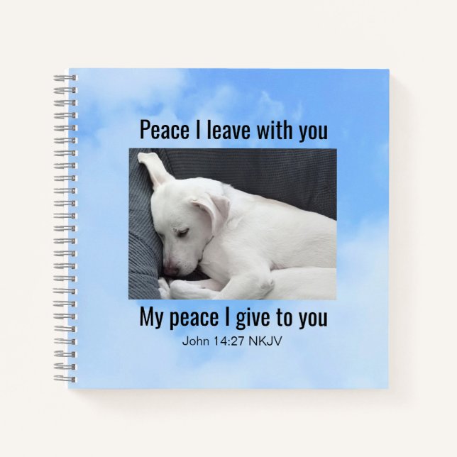 Cuaderno Mi Paz Te Doy La Biblia Verse Perro Cuto En Las Nu (Anverso)