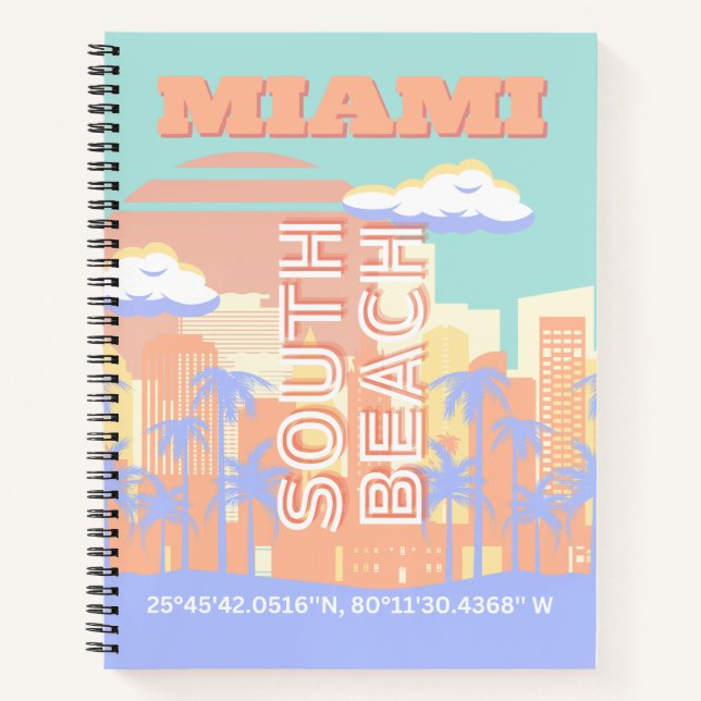 Cuaderno Miami Beach, Arte de Viajes a Miami, Cuarto Preppy (Anverso)