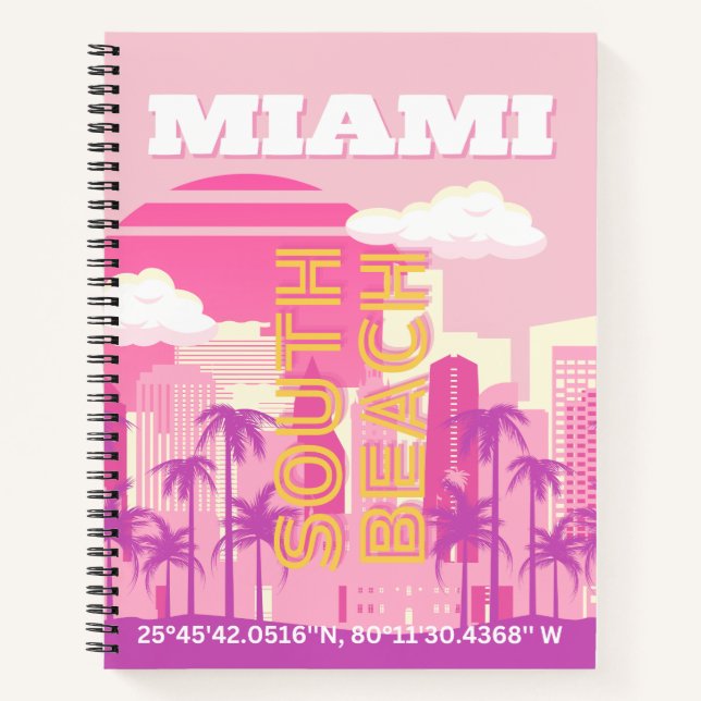 Cuaderno Miami Beach, Miami Travel Art, habitación Preppy,  (Anverso)