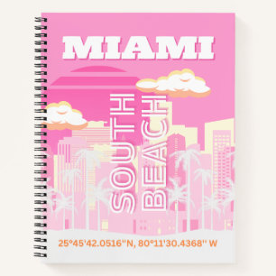 Cuaderno Miami Beach, Miami Travel Art, Preppy, Pink