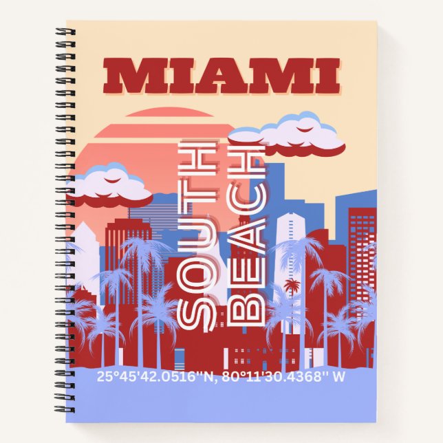 Cuaderno Miami Beach, Miami Travel Art, Retro (Anverso)