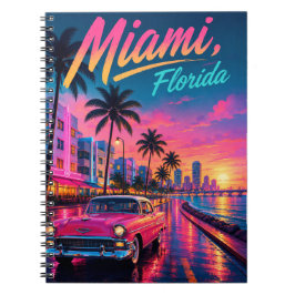 Cuaderno Miami Florida Retro Neon Atardecer Viaje