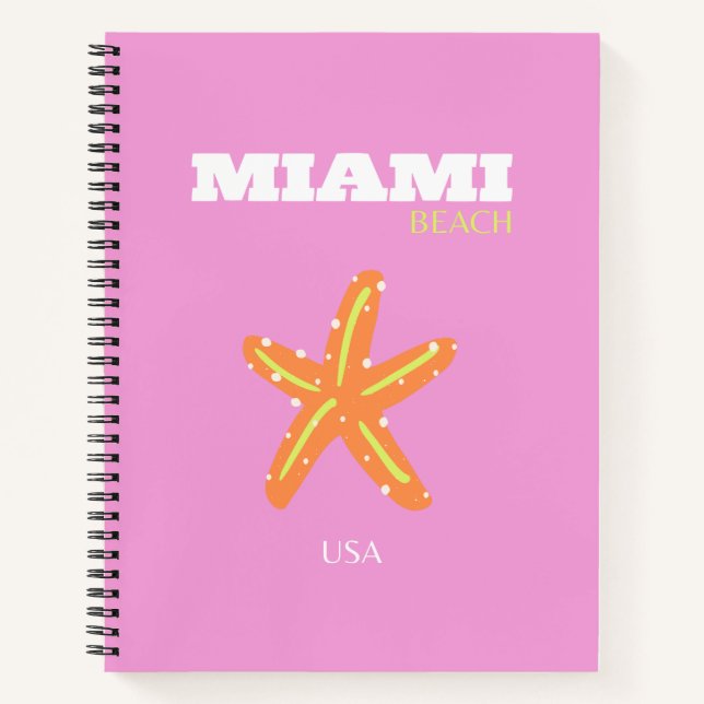 Cuaderno Miami, Miami Beach, Florida, Preppy, Rosa, Naranja (Anverso)