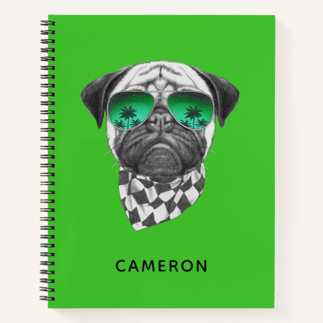 Cuaderno Miami Pug | Añadir su nombre (Anverso)