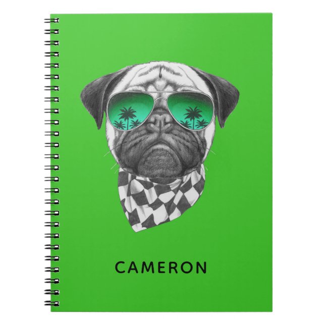 Cuaderno Miami Pug | Añadir su nombre (Frente)