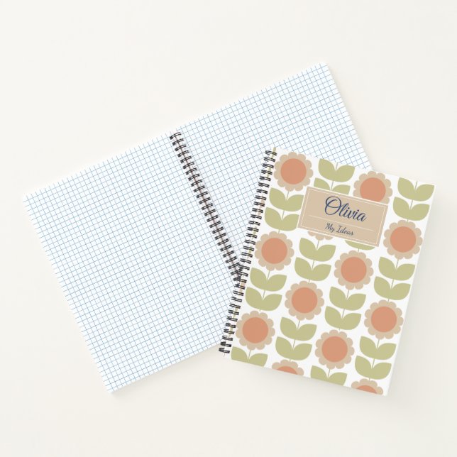 Cuaderno  Mid-Century Pastel Pink Retro Floral Pattern (Interior)