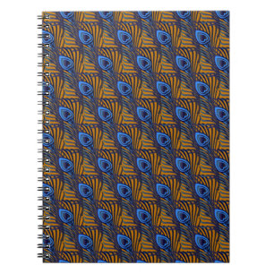 Cuaderno Midnight blue and orange peacock feather pattern