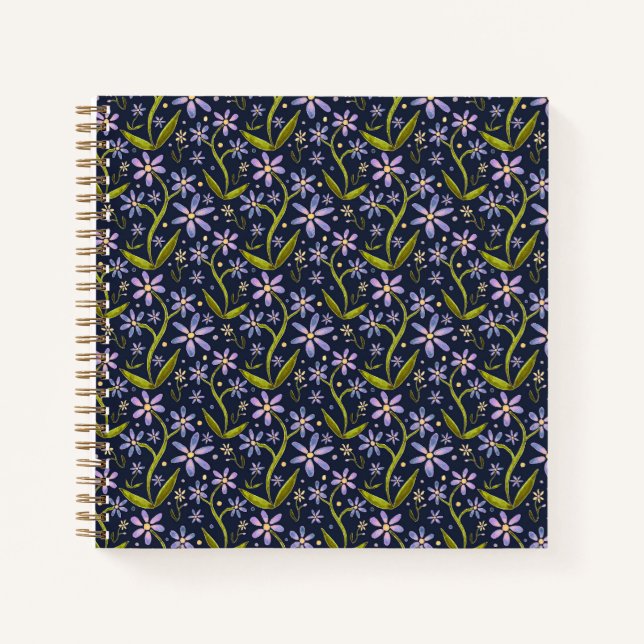 Cuaderno Midnight | Dancing Watercolor Daisies (Anverso)