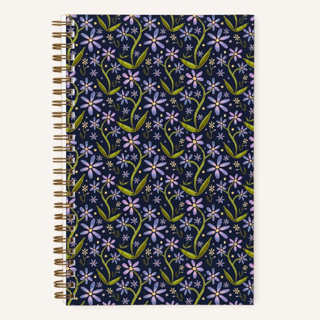 Cuaderno Midnight | Dancing Watercolor Daisies (Anverso)