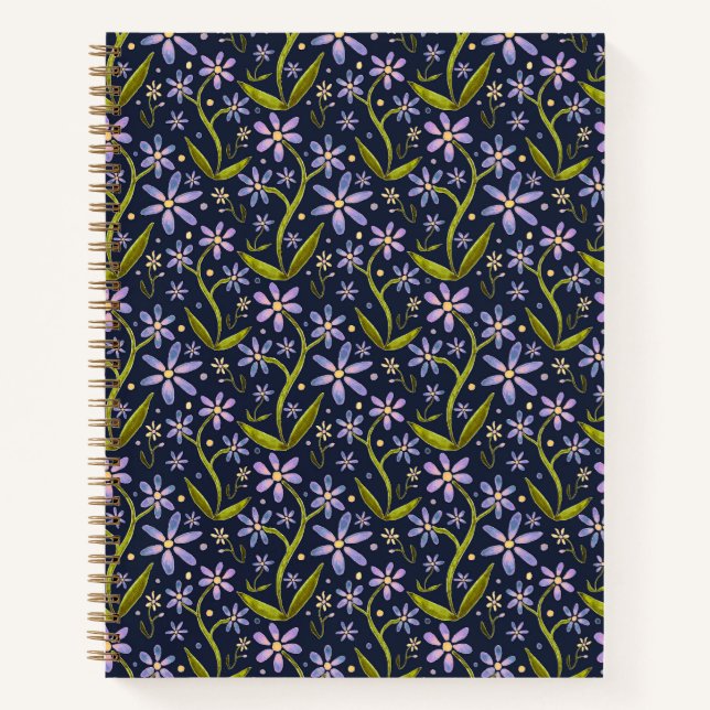 Cuaderno Midnight | Dancing Watercolor Daisies (Anverso)