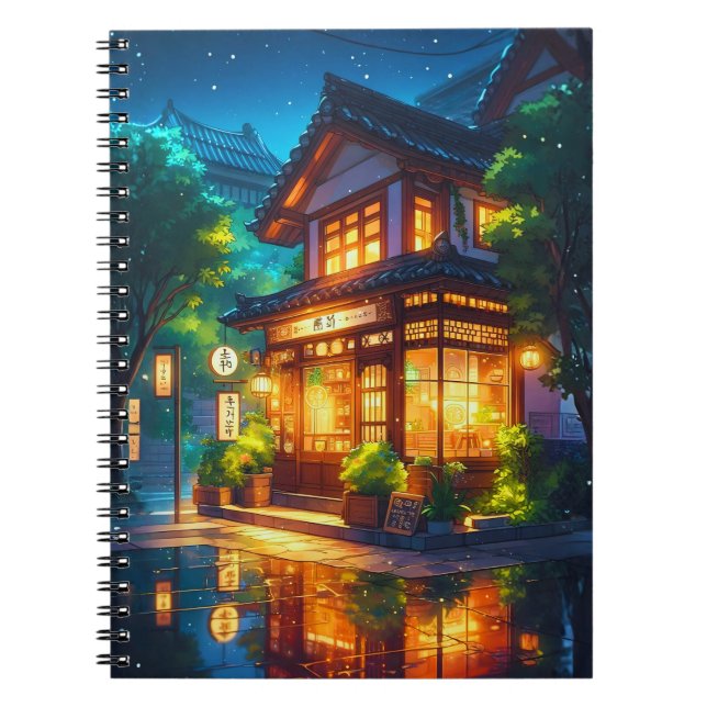 Cuaderno Midnight Matcha – Acogedor Café Japonés Lofi (Frente)