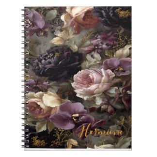 Cuaderno Midnight Mystique: Floral Dura Morada y Dorada