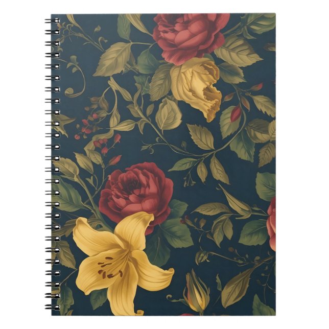 Cuaderno Midnight Victorian Floral – Yellow Lilies & Roses  (Frente)