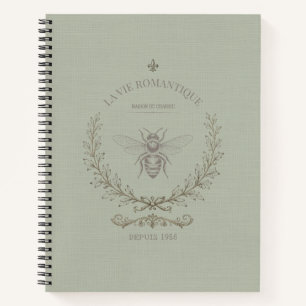 Cuaderno Miel de abeja verde salvia vintage campo francés