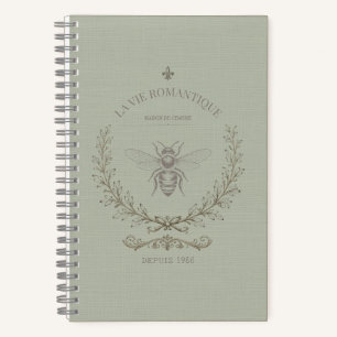 Cuaderno Miel de abeja verde salvia vintage campo francés