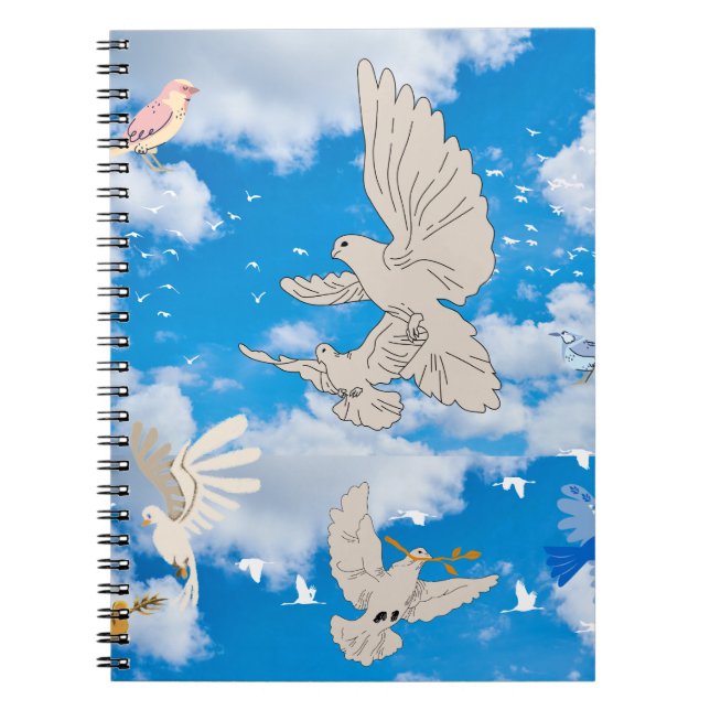 Cuaderno Mikitiez pájaro blanco cielo azul verano libertad  (Frente)