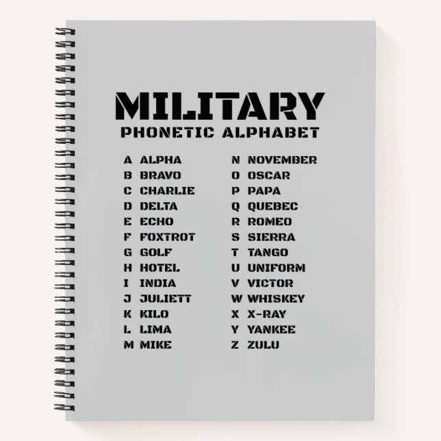 Cuaderno Military Phonetic Alphabet – Lined Notebook #1 (Anverso)