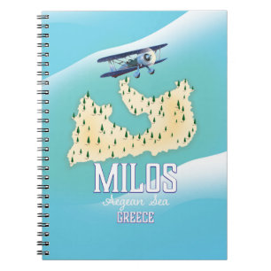 Cuaderno Milos, arte de afiches de viaje en el mapa de la i