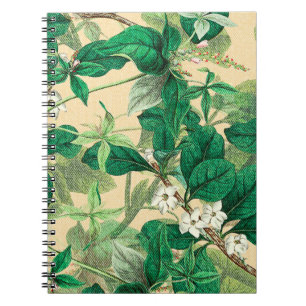 Cuaderno Mini flores blancas con patrón de hojas