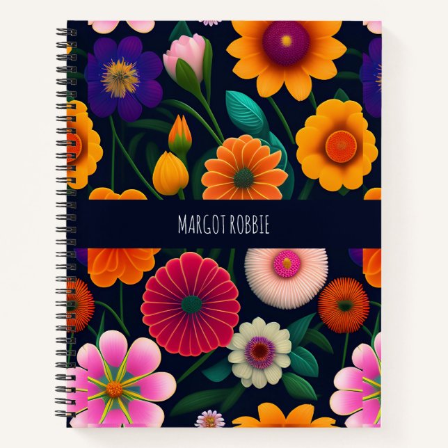 Cuaderno Mini Flores Exóticas Patrón Arcoiris (Anverso)