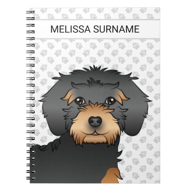 Cuaderno Mini Goldendoodle de dibujos animados negro y bron (Frente)