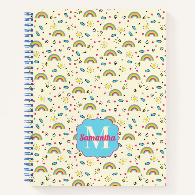 Cuaderno Mini Toss de Arcoíris sobre Patrón Retro Amarillo  (Anverso)
