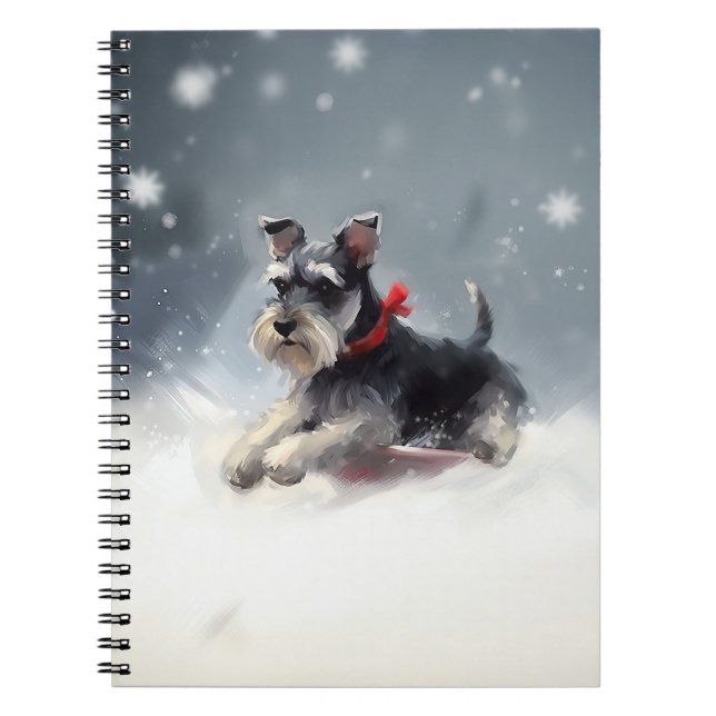 Cuaderno Miniature Schnauzer Navidad nieve invierno (Frente)