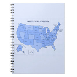 Cuaderno Minimal Blue United States Map Illustration