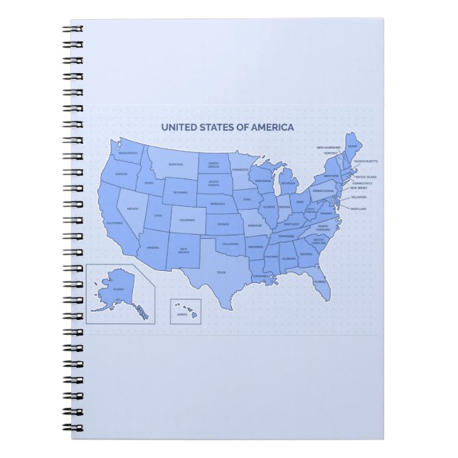 Cuaderno Minimal Blue United States Map Illustration (Frente)