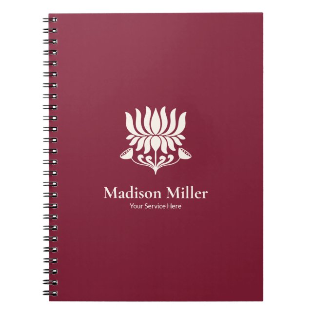 Cuaderno Minimal Burgundy Lotus Floral Yoga Wellness (Frente)